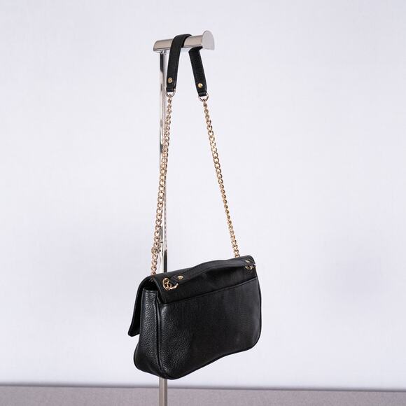 Michael Kors Fulton Flap Shoulder Bag Black Pebbled Leather Gold-Tone Logo Chain - Picture 6 of 10